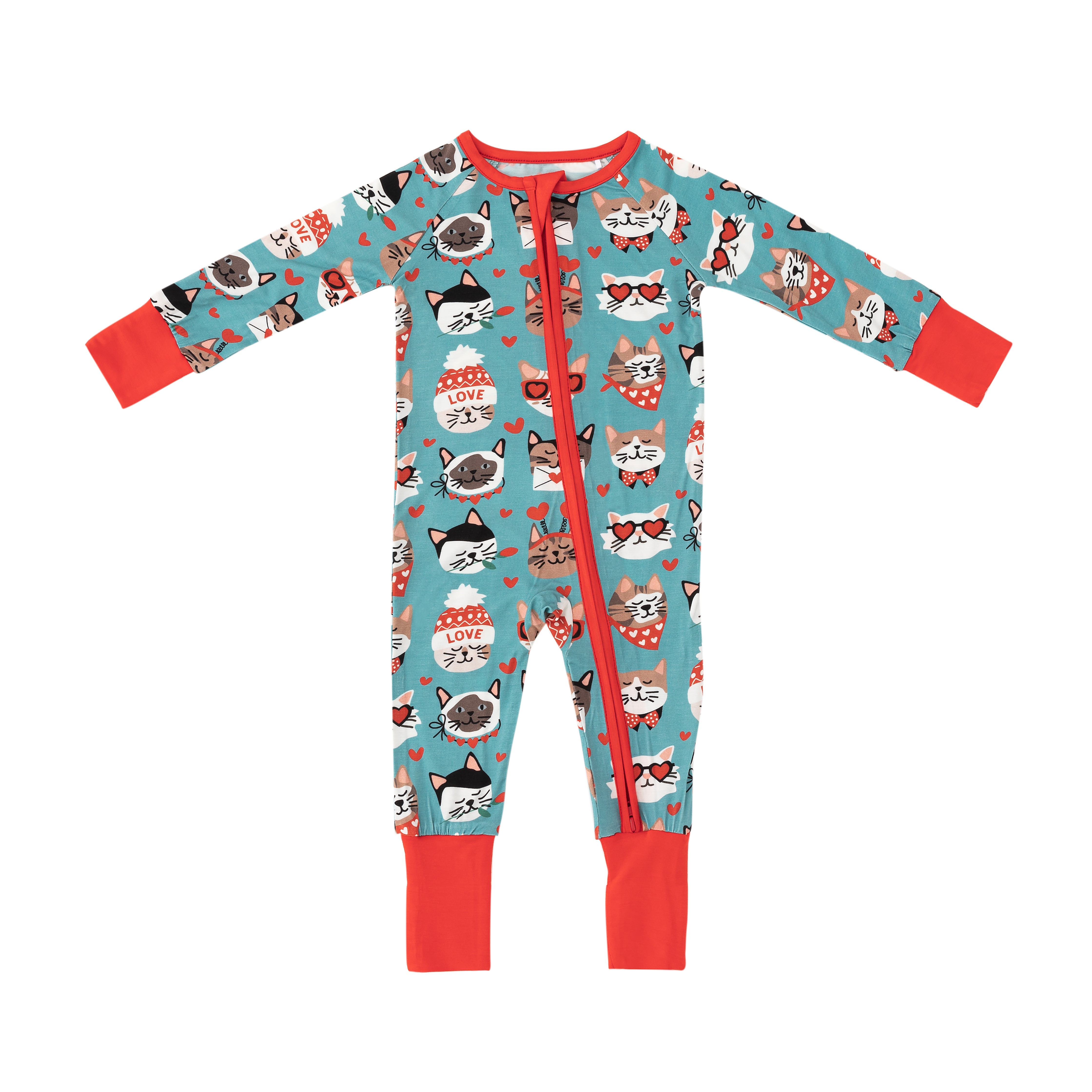Purrfectly Loved  (Convertible Zip Footies) - Heirloom Blue