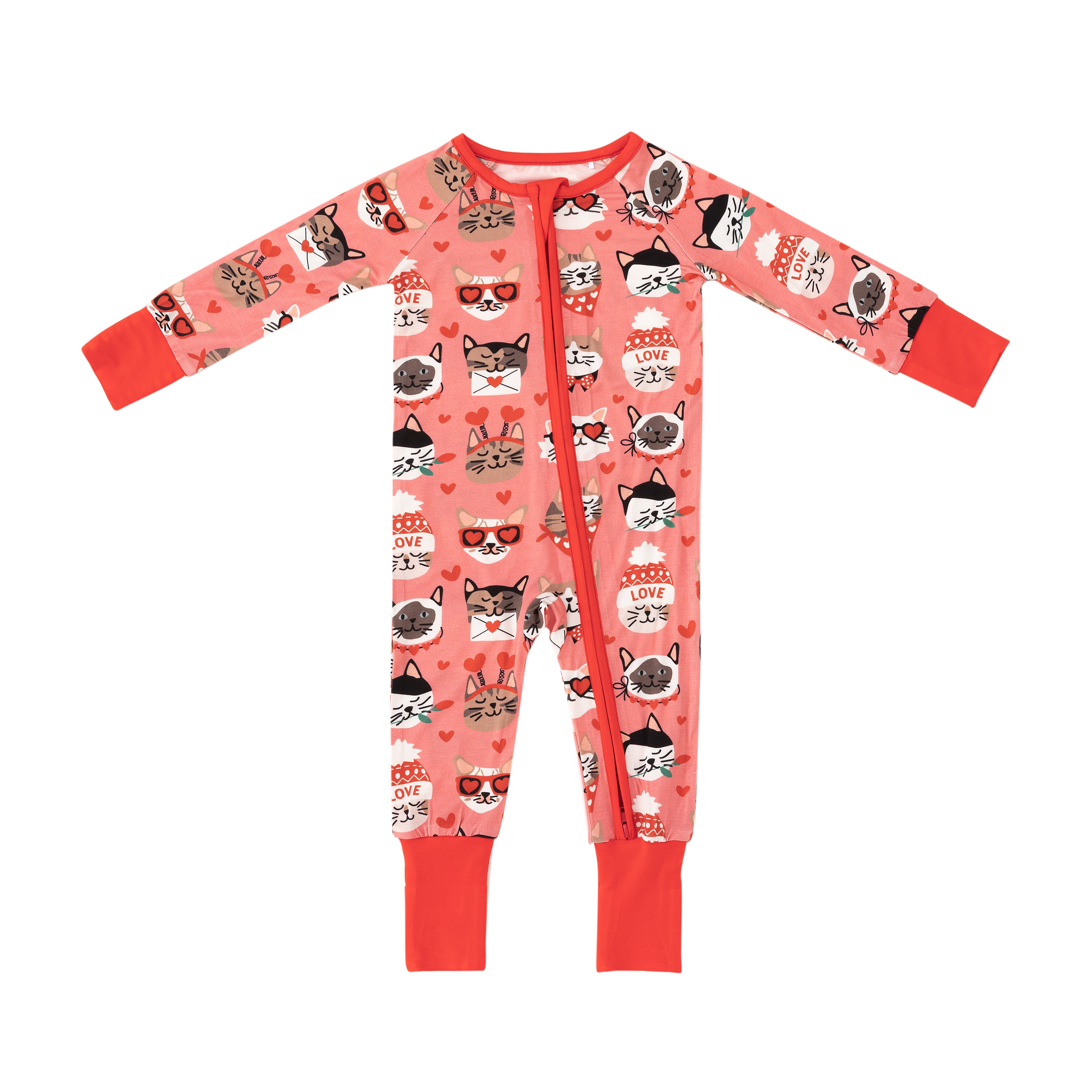 Purrfectly Loved  (Convertible Zip Footies) - Warm Rose