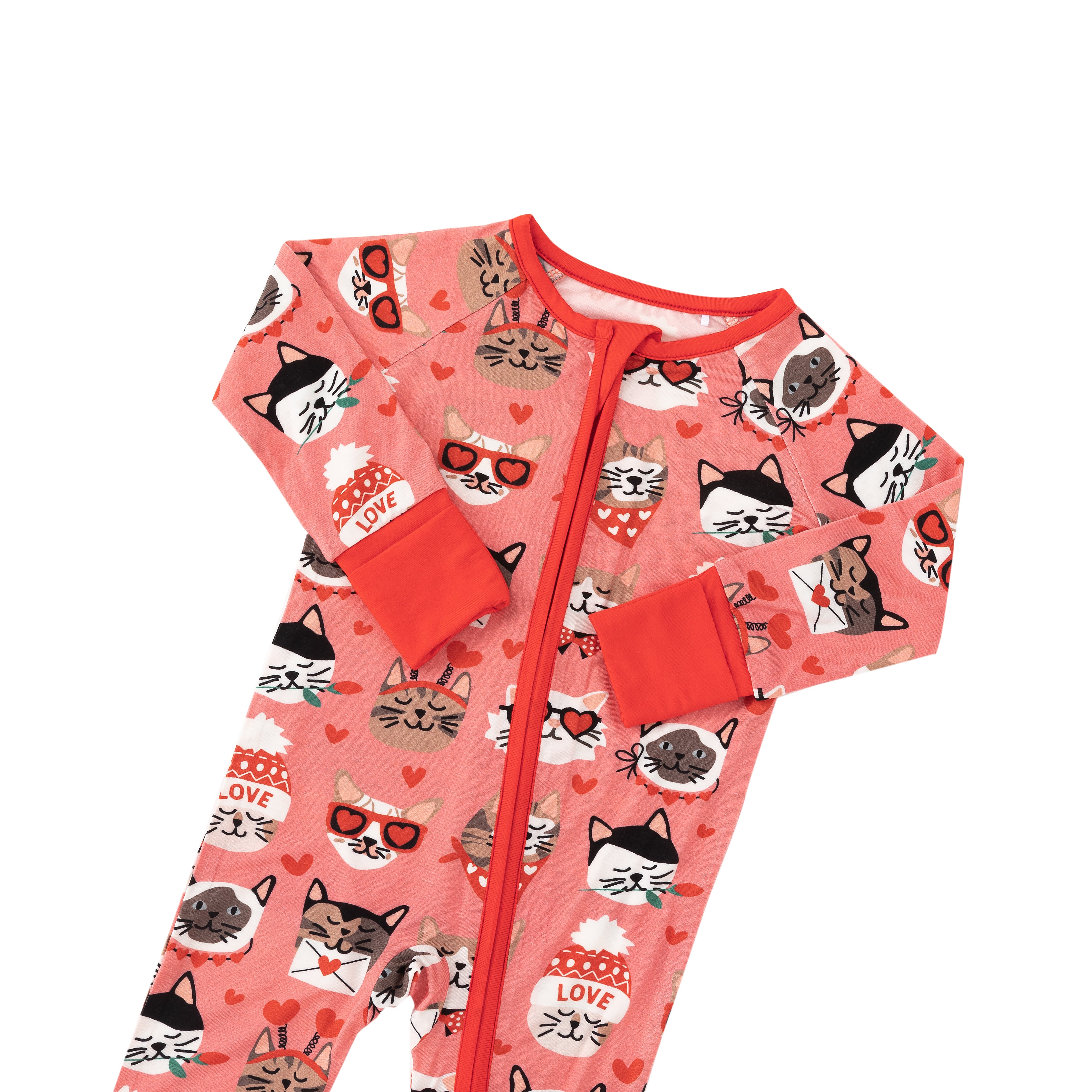Purrfectly Loved  (Convertible Zip Footies) - Warm Rose