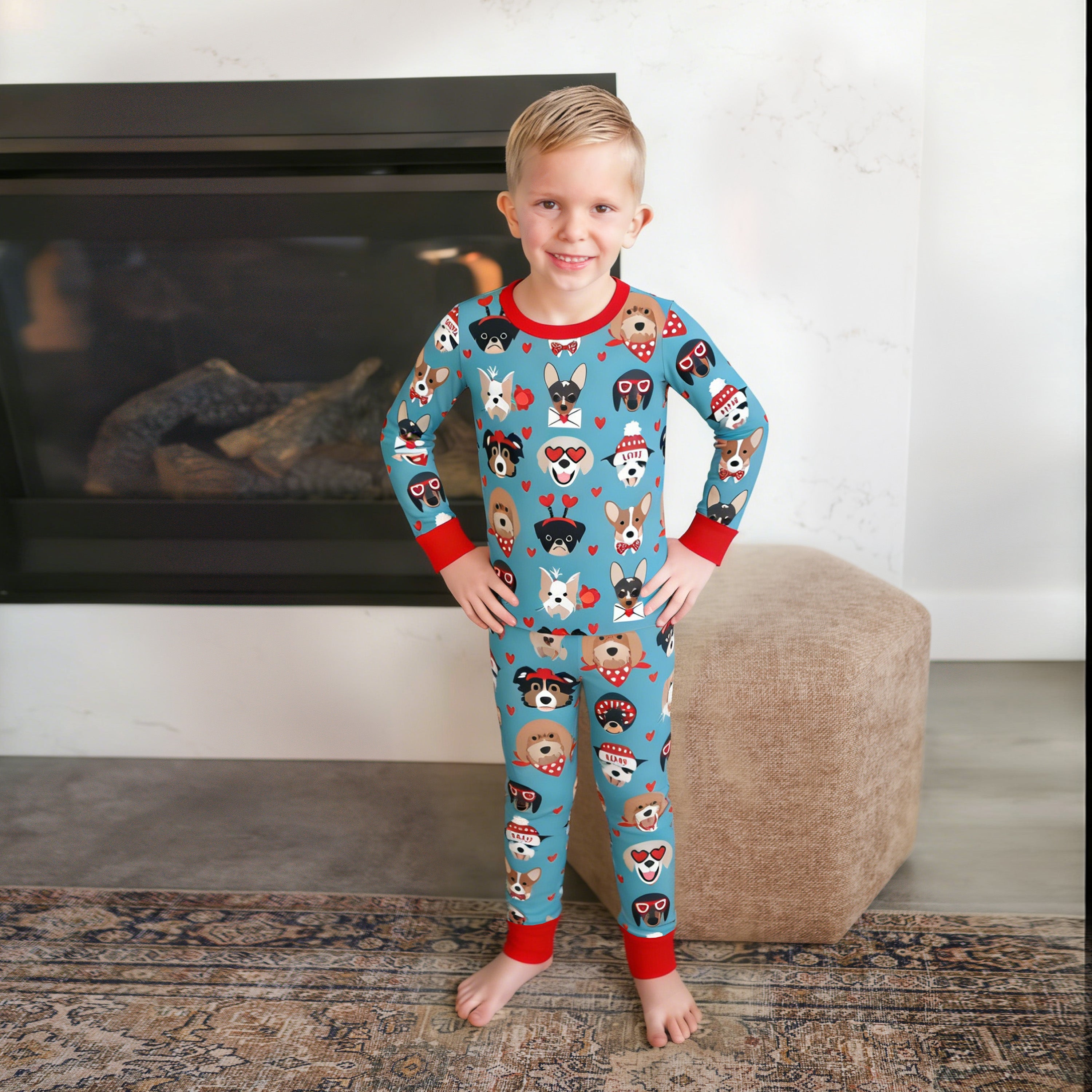 Puppy Love (Long Sleeve PJ) - Heirloom Blue