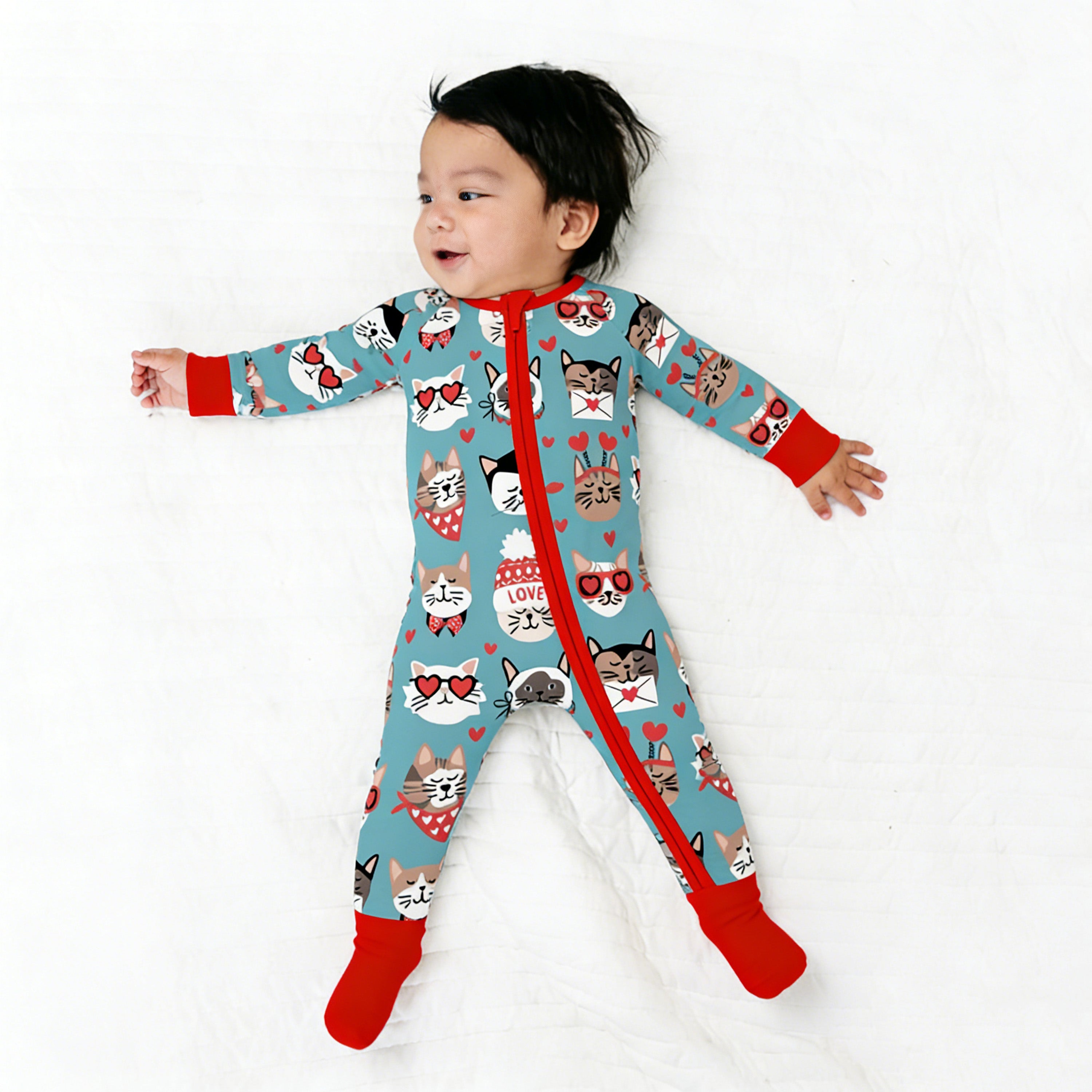 Purrfectly Loved  (Convertible Zip Footies) - Heirloom Blue