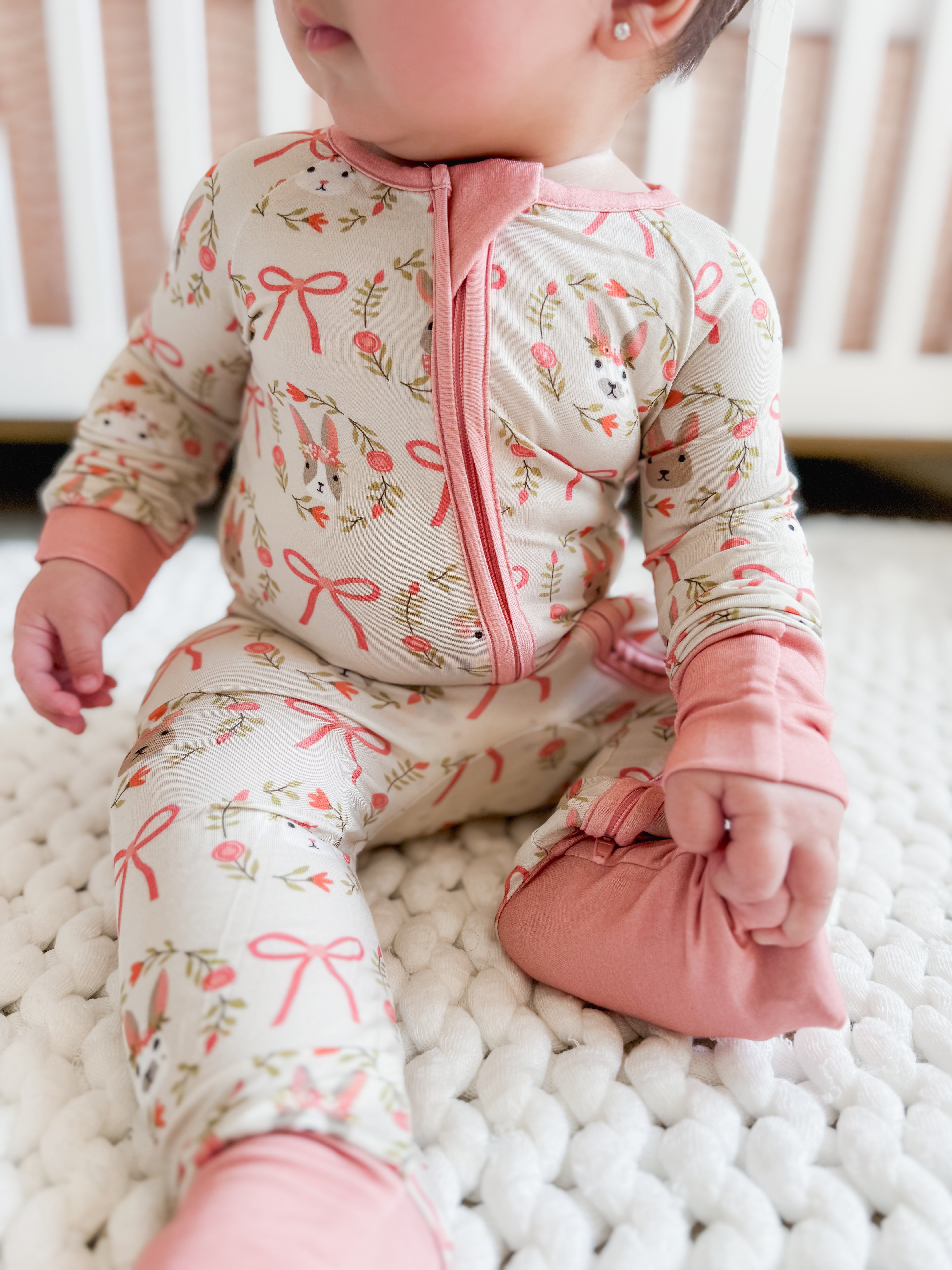 Bows & Bunnies (Convertible Zip Footies)