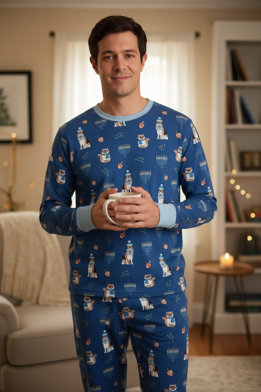 Hanukkah Pets (Men's Long Sleeve PJ) - Blue