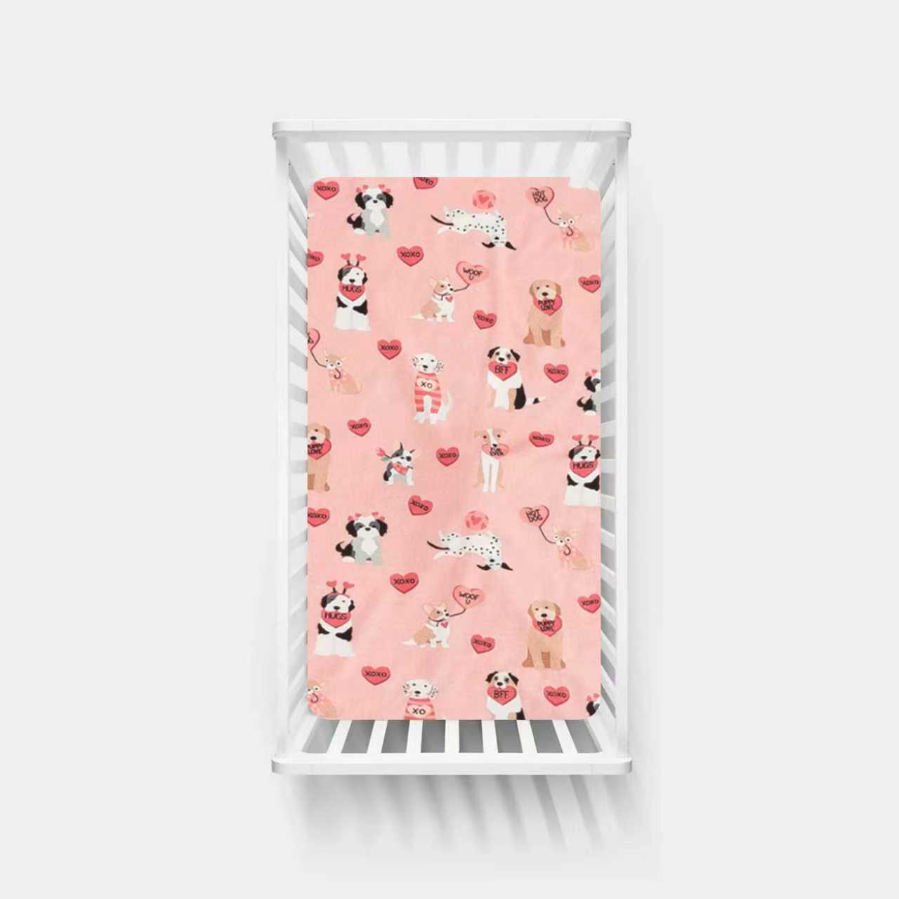 Pups & Kisses (Crib Sheet) - Pink